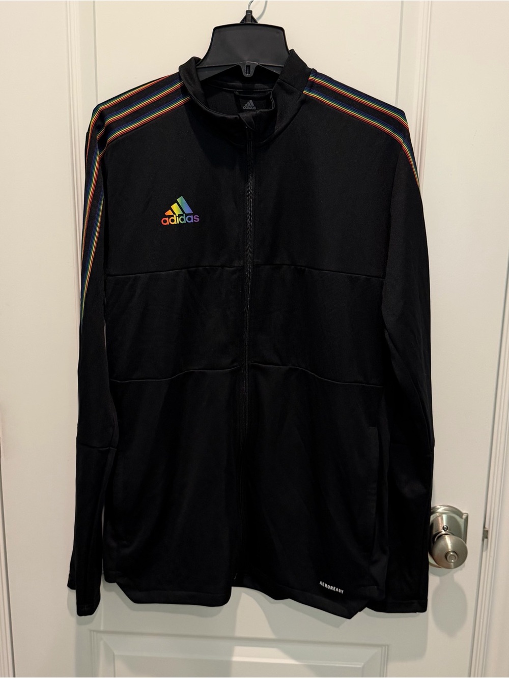 Adidas Track Jacket Men Large Tiro Pride Rainbow Full Zip Three Stripe Black EUC